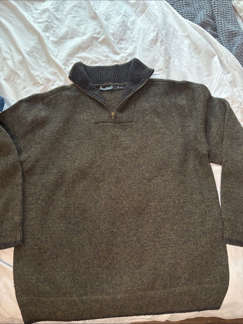 Irelandseye Men’s XL 100% Wool Quarter Zip Sweater Heathered Olive